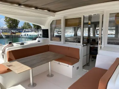 Deck of Spearhead, a Excess 12 catamaran at Municipality of Kalamata, Greece