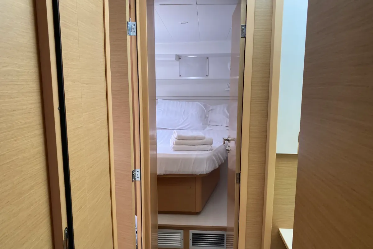 Cabin on Spearhead, a Excess 12 catamaran at Municipality of Kalamata, Greece