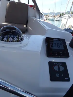 Cockpit of Vacskamati, a Jeanneau Sun Odyssey 389 sailboat at Kaštela, Croatia