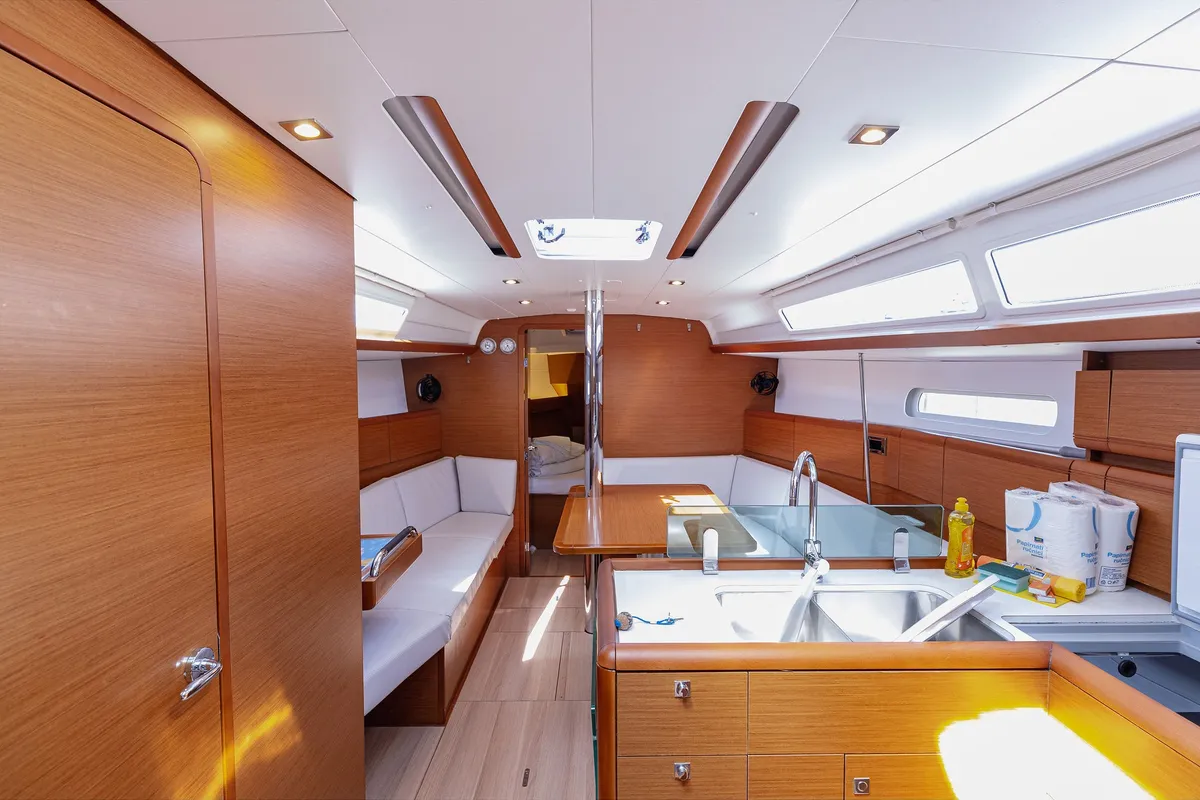Head on Vacskamati, a Jeanneau Sun Odyssey 389 sailboat at Kaštela, Croatia