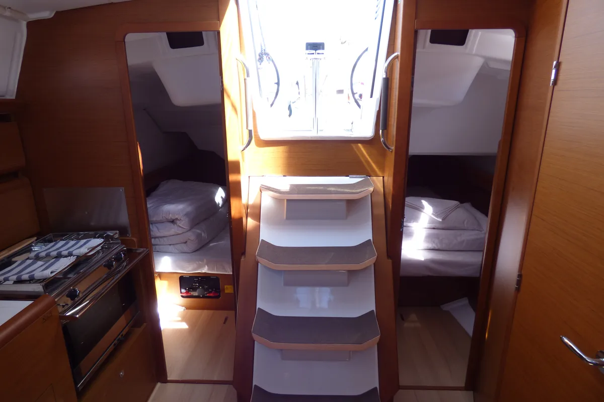 Salon of Vacskamati, a Jeanneau Sun Odyssey 389 sailboat at Kaštela, Croatia