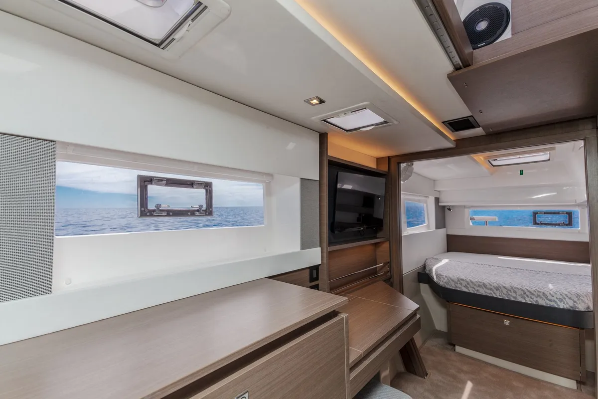 Cabin on Freedom, a Leopard 42 catamaran at Ventimiglia, Italy