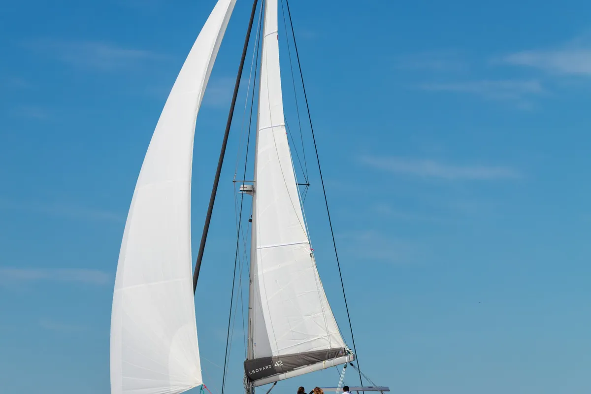 Exterior view of Freedom, a Leopard 42 catamaran at Ventimiglia, Italy