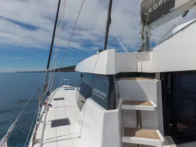 Deck of Freedom, a Leopard 42 catamaran at Ventimiglia, Italy