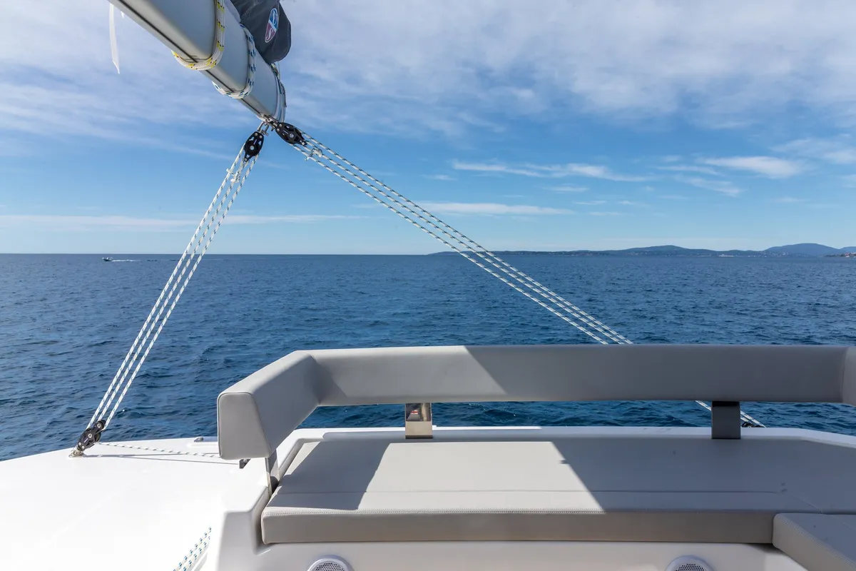 Deck of Freedom, a Leopard 42 catamaran at Ventimiglia, Italy