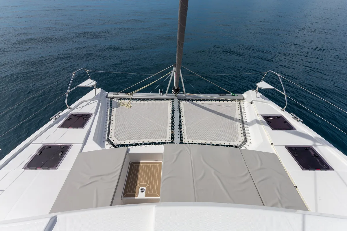 Deck of Freedom, a Leopard 42 catamaran at Ventimiglia, Italy