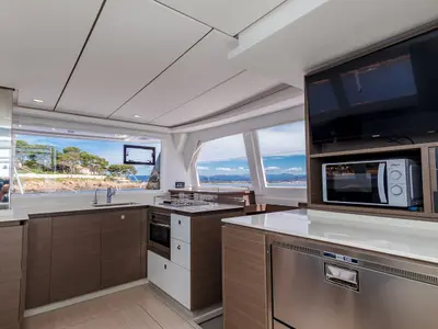 Galley of Freedom, a Leopard 42 catamaran at Ventimiglia, Italy