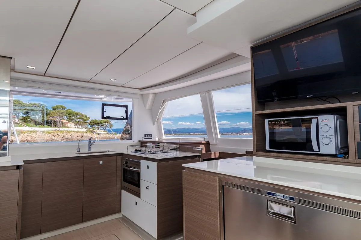 Galley of Freedom, a Leopard 42 catamaran at Ventimiglia, Italy