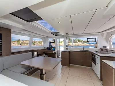 Salon of Freedom, a Leopard 42 catamaran at Ventimiglia, Italy