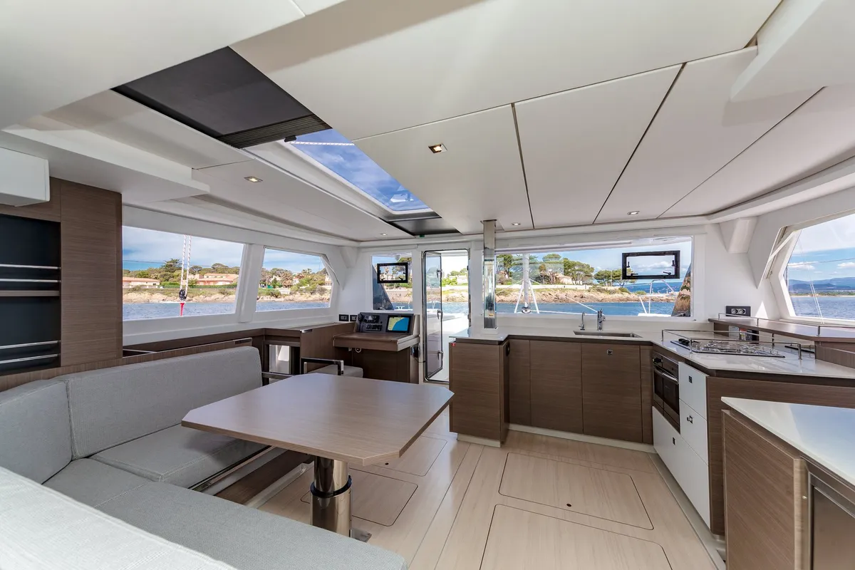 Salon of Freedom, a Leopard 42 catamaran at Ventimiglia, Italy