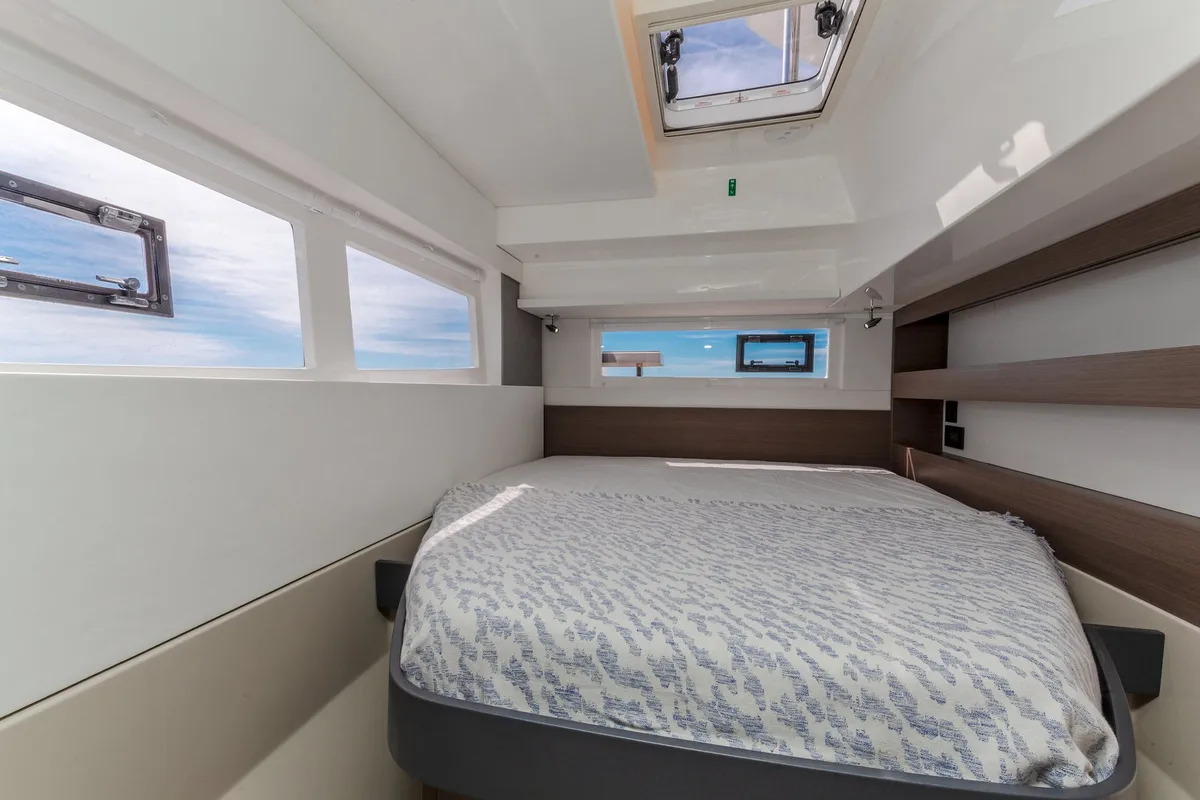 Cabin on Freedom, a Leopard 42 catamaran at Ventimiglia, Italy