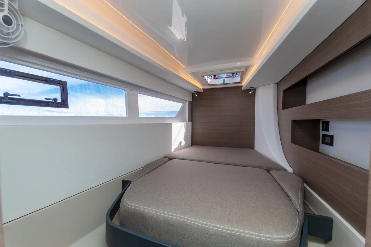 Cabin on Freedom, a Leopard 42 catamaran at Ventimiglia, Italy