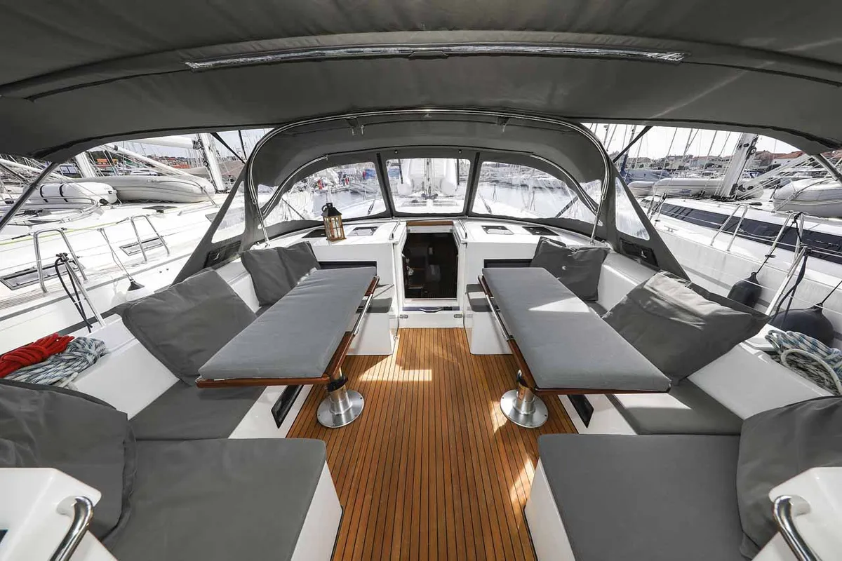 Deck of Gogi-II, a Bavaria C50 Holiday sailboat at Grad Biograd na Moru, Croatia