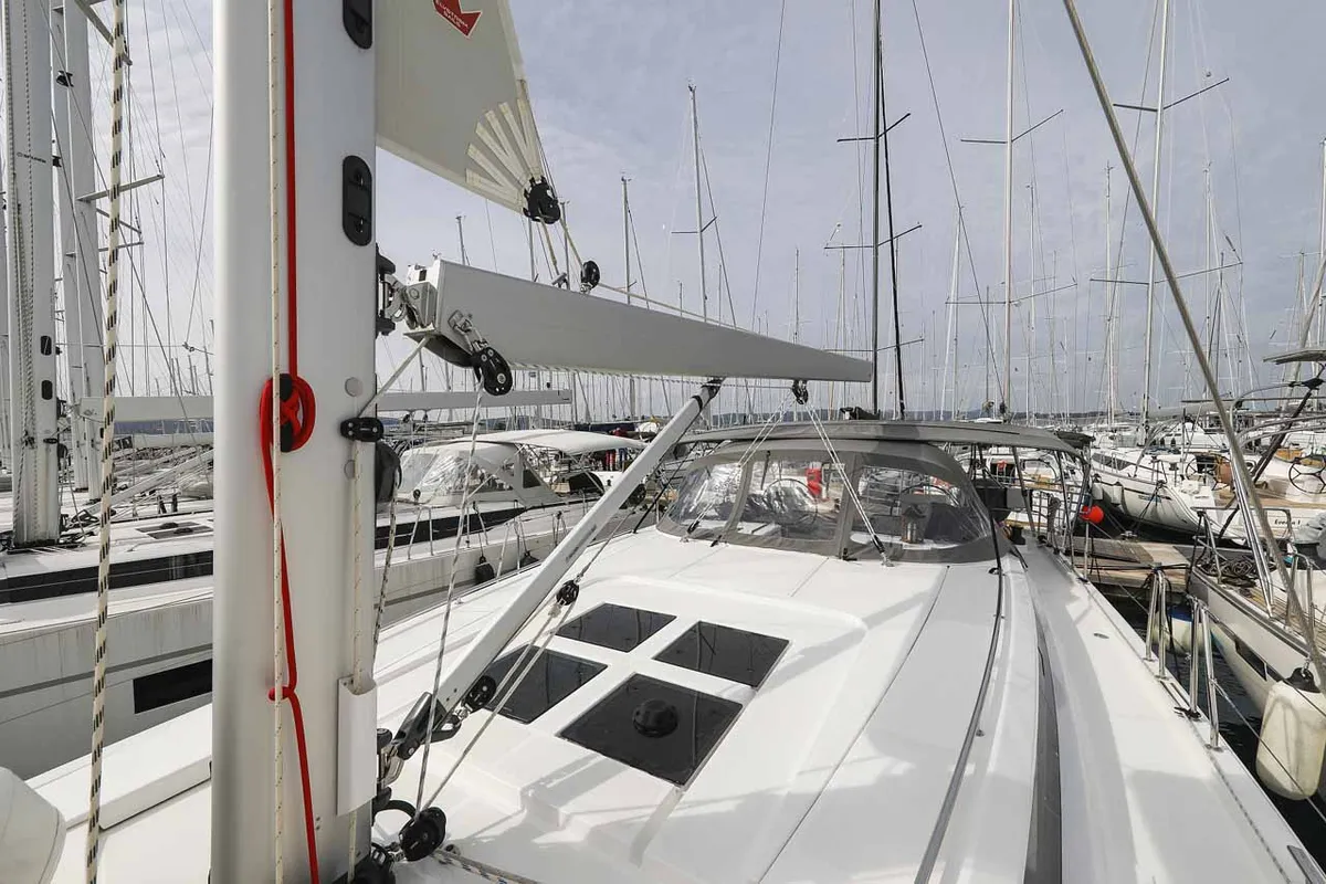 Deck of Gogi-II, a Bavaria C50 Holiday sailboat at Grad Biograd na Moru, Croatia