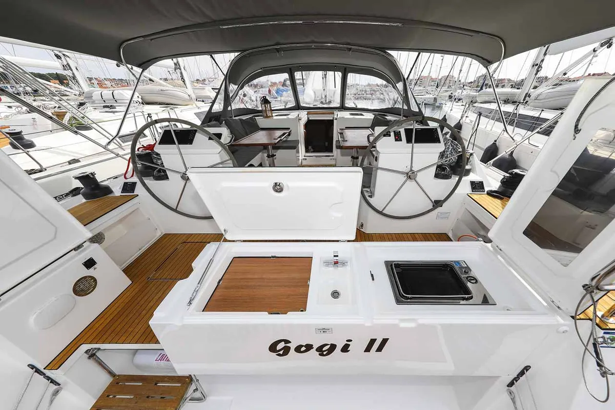 Cockpit of Gogi-II, a Bavaria C50 Holiday sailboat at Grad Biograd na Moru, Croatia
