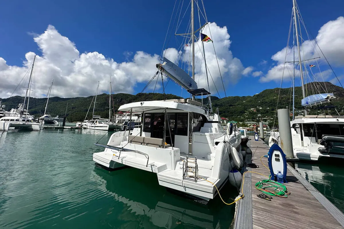 Miro Bot, a Bali Catspace catamaran at Roche Caiman, Seychelles