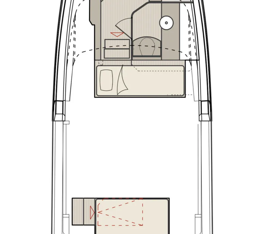 Floor plan of Olivia, a Saxdor 400 GTO motorboat at Općina Sukošan, Croatia