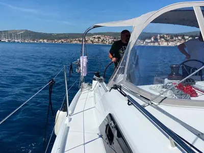 Deck of Ka Nani, a Beneteau Oceanis 34.1 sailboat at Općina Rogoznica, Croatia