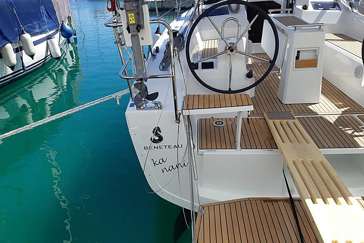 Deck of Ka Nani, a Beneteau Oceanis 34.1 sailboat at Općina Rogoznica, Croatia