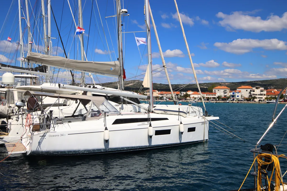 Exterior view of Ka Nani, a Beneteau Oceanis 34.1 sailboat at Općina Rogoznica, Croatia