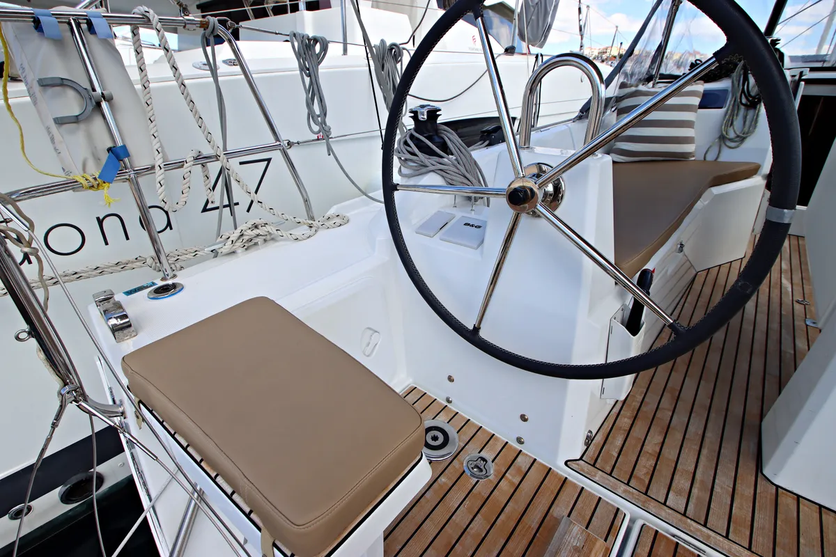 Cockpit of Ka Nani, a Beneteau Oceanis 34.1 sailboat at Općina Rogoznica, Croatia