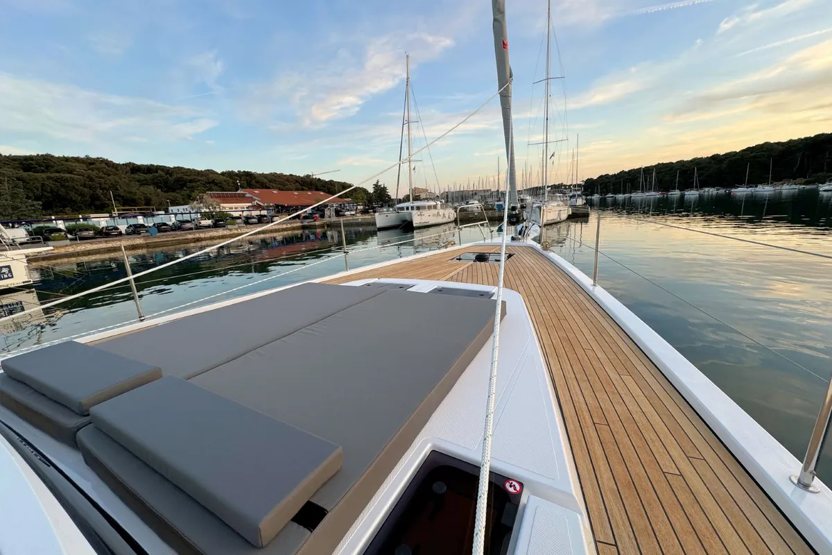 Deck of Mina, a Bavaria C57 Style sailboat at Pula, Croatia