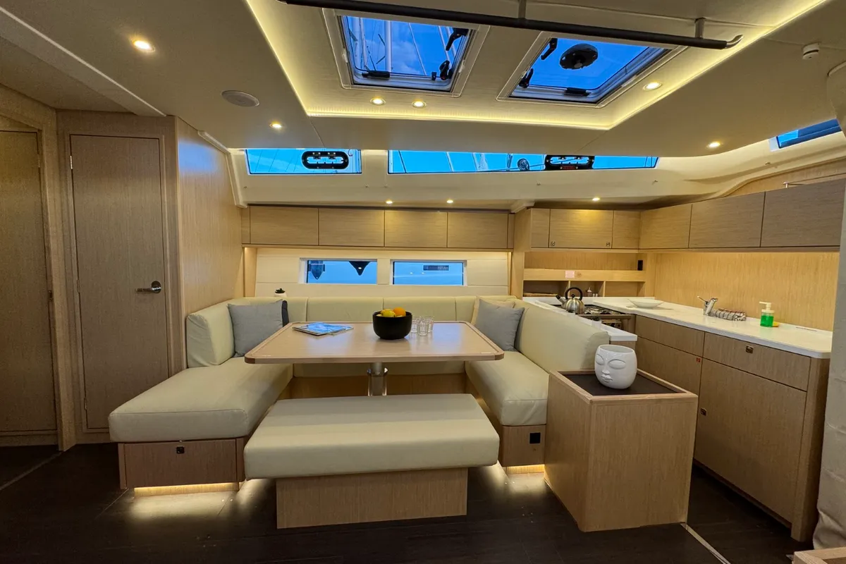 Salon of Mina, a Bavaria C57 Style sailboat at Pula, Croatia