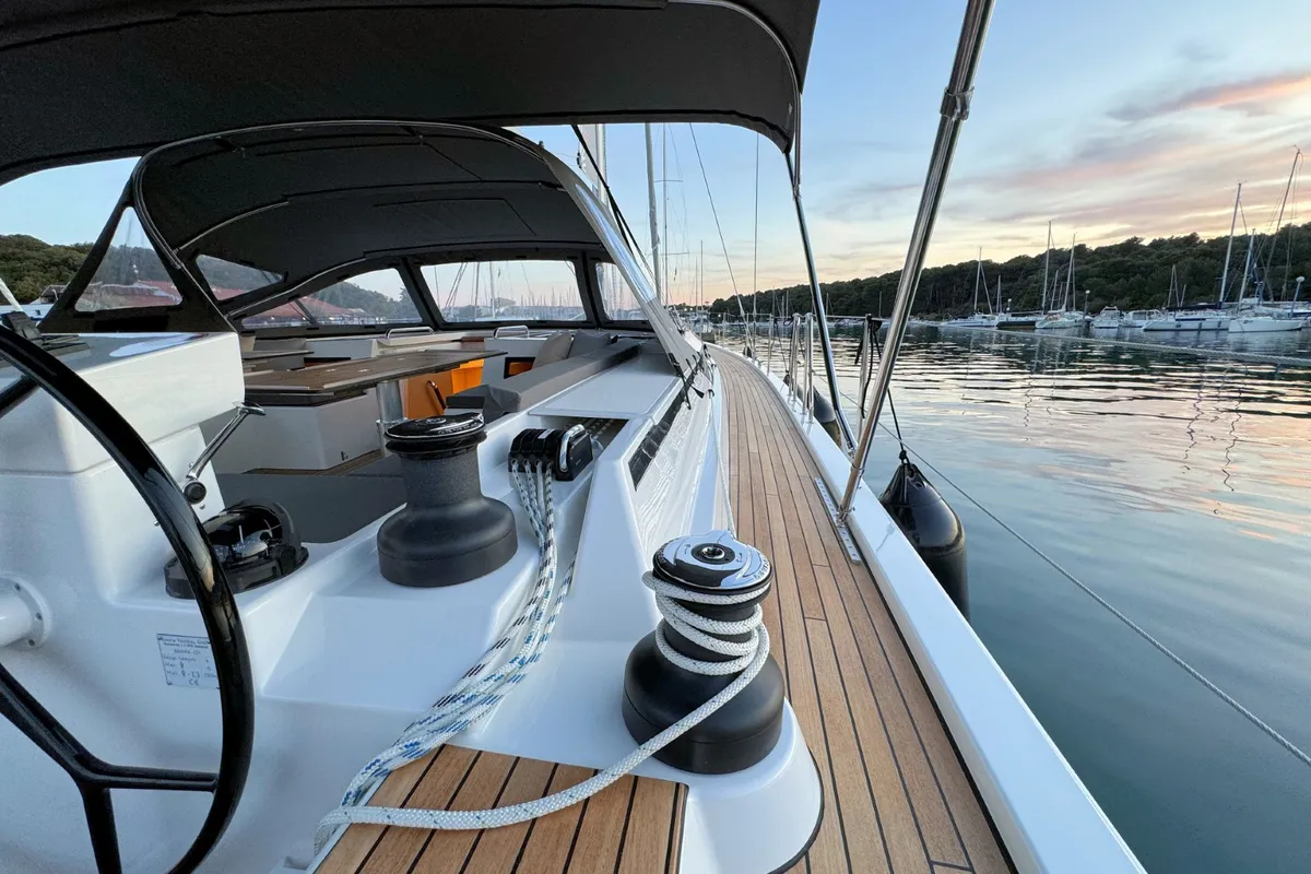Deck of Mina, a Bavaria C57 Style sailboat at Pula, Croatia