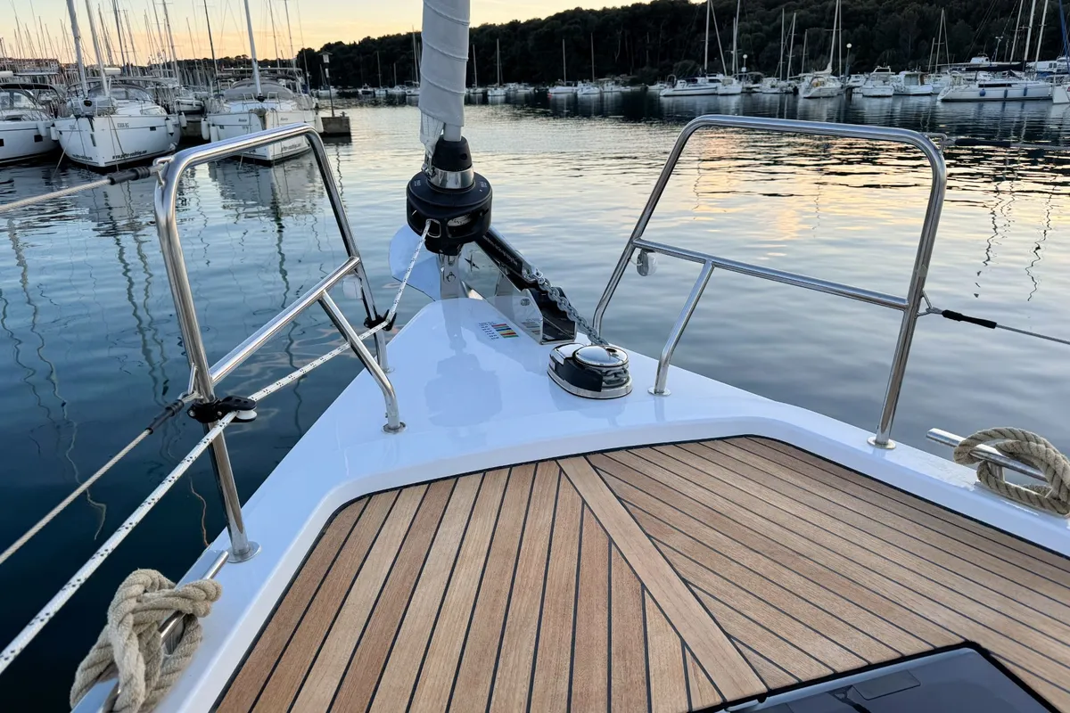 Deck of Mina, a Bavaria C57 Style sailboat at Pula, Croatia