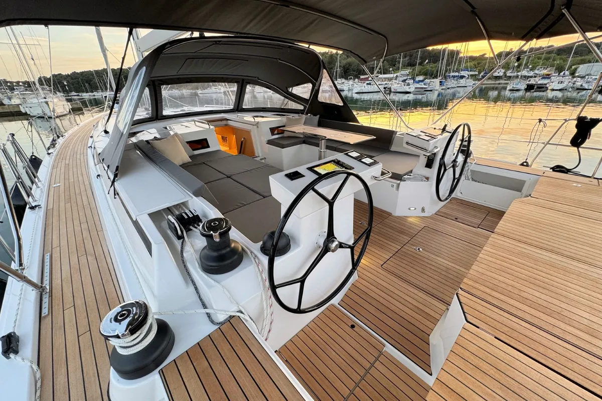 Deck of Mina, a Bavaria C57 Style sailboat at Pula, Croatia