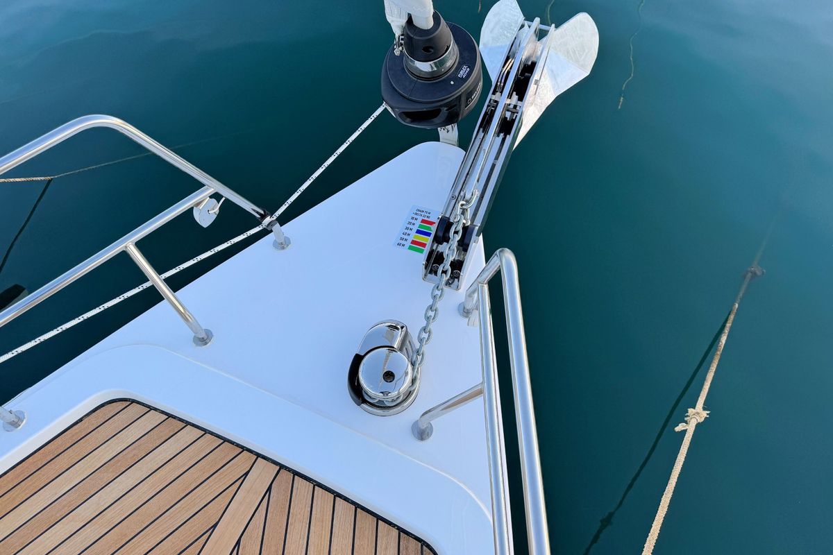Deck of Mina, a Bavaria C57 Style sailboat at Pula, Croatia