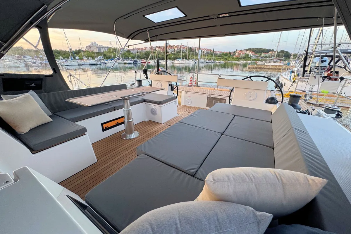 Deck of Mina, a Bavaria C57 Style sailboat at Pula, Croatia
