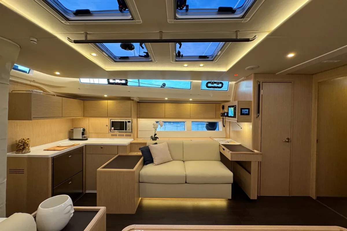 Salon of Mina, a Bavaria C57 Style sailboat at Pula, Croatia