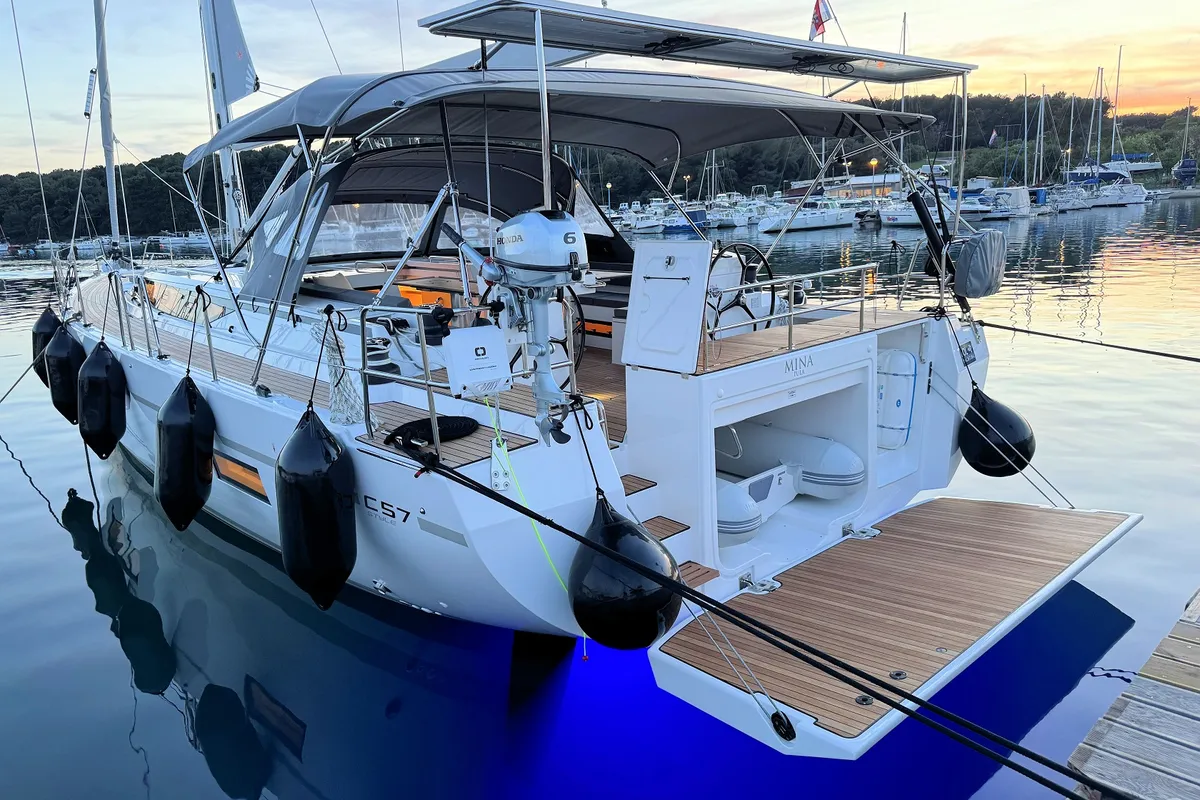Exterior view of Mina, a Bavaria C57 Style sailboat at Pula, Croatia