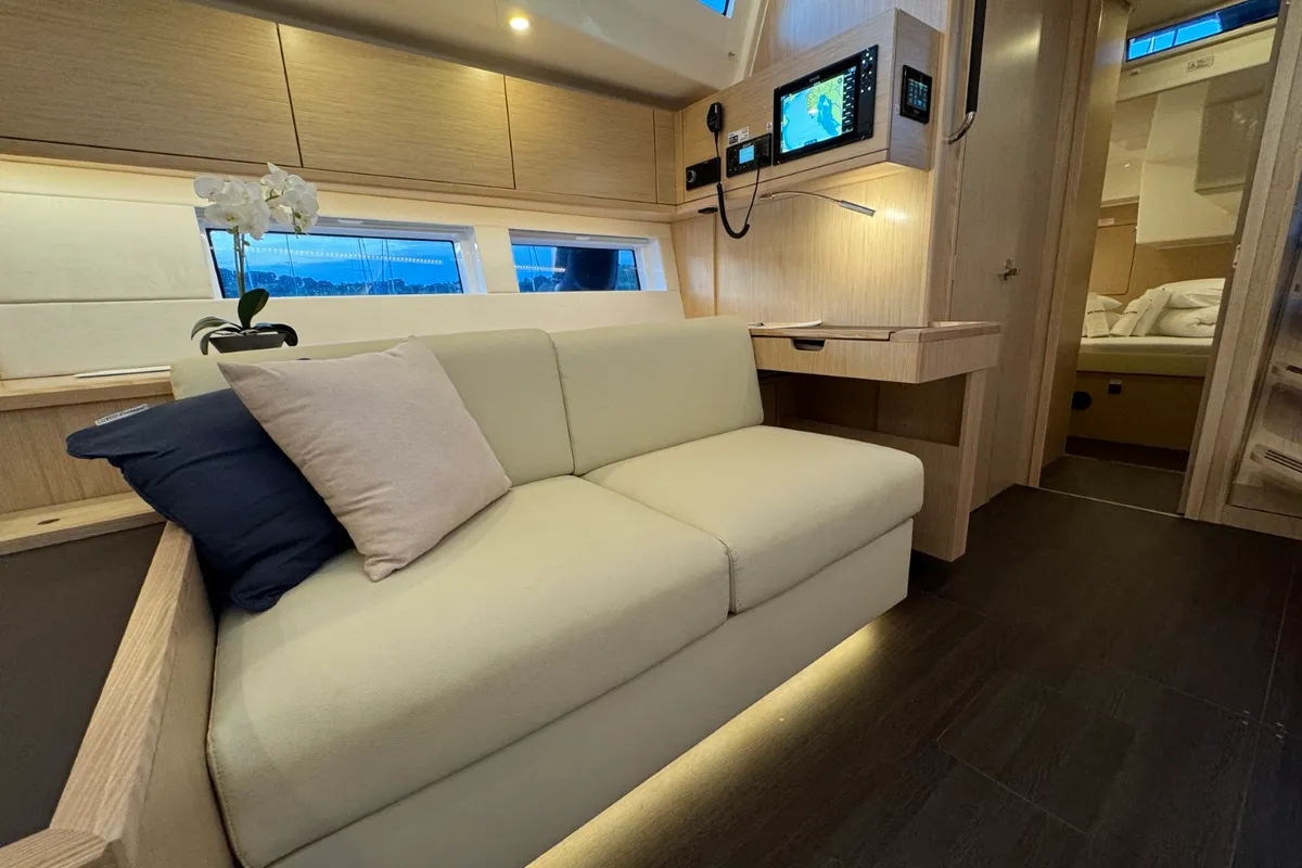 Salon of Mina, a Bavaria C57 Style sailboat at Pula, Croatia