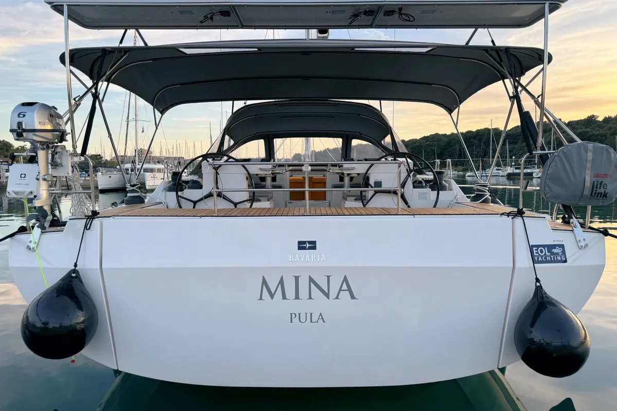 Exterior view of Mina, a Bavaria C57 Style sailboat at Pula, Croatia