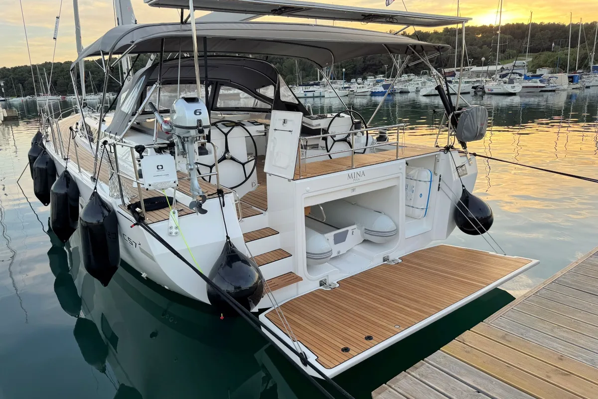 Exterior view of Mina, a Bavaria C57 Style sailboat at Pula, Croatia