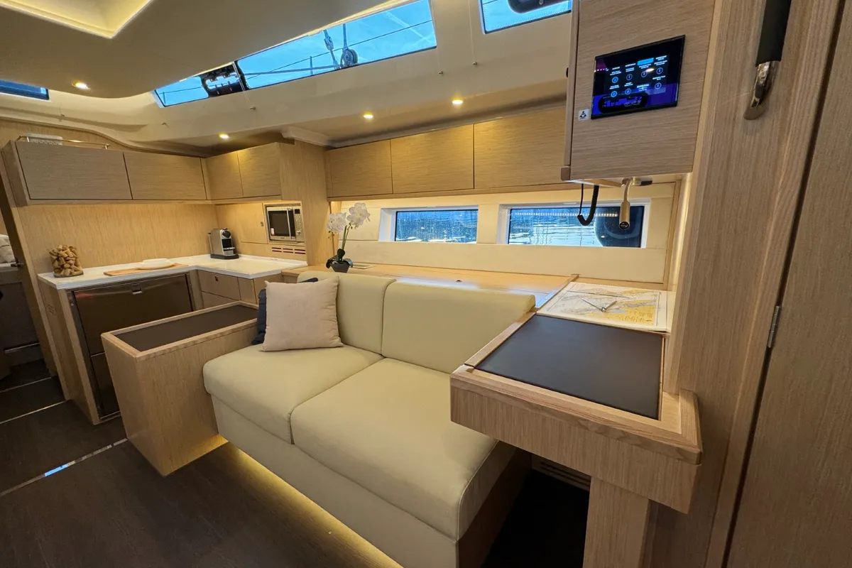 Salon of Mina, a Bavaria C57 Style sailboat at Pula, Croatia