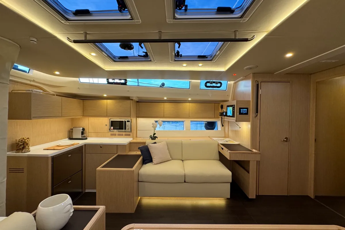 Salon of Mina, a Bavaria C57 Style sailboat at Pula, Croatia