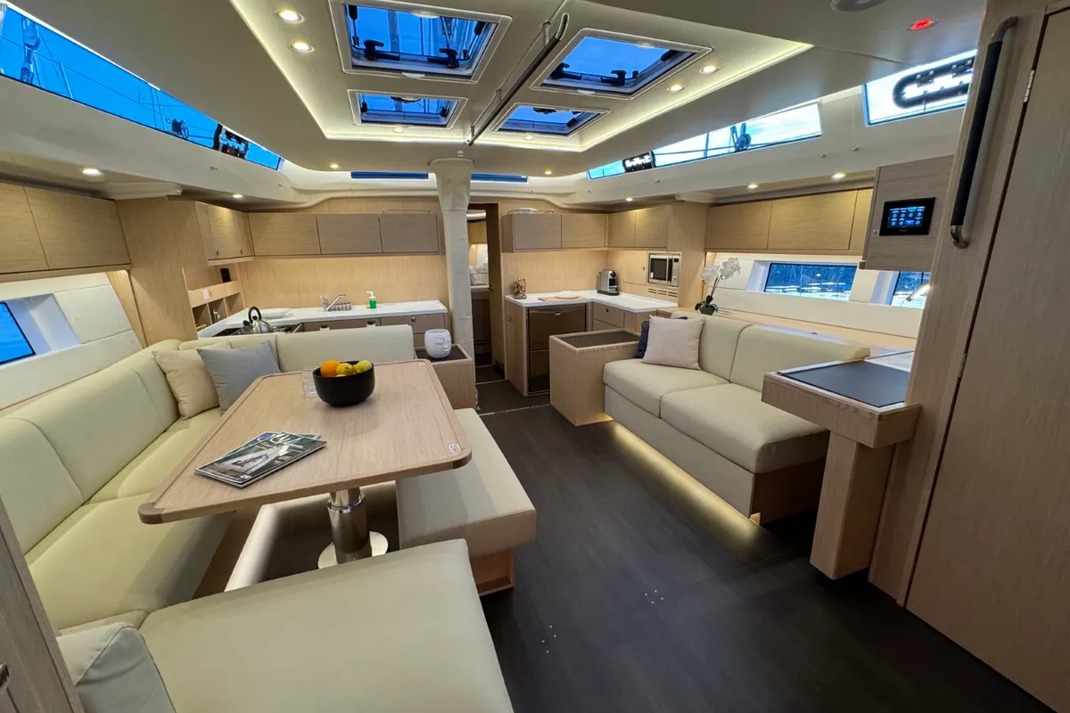 Salon of Mina, a Bavaria C57 Style sailboat at Pula, Croatia