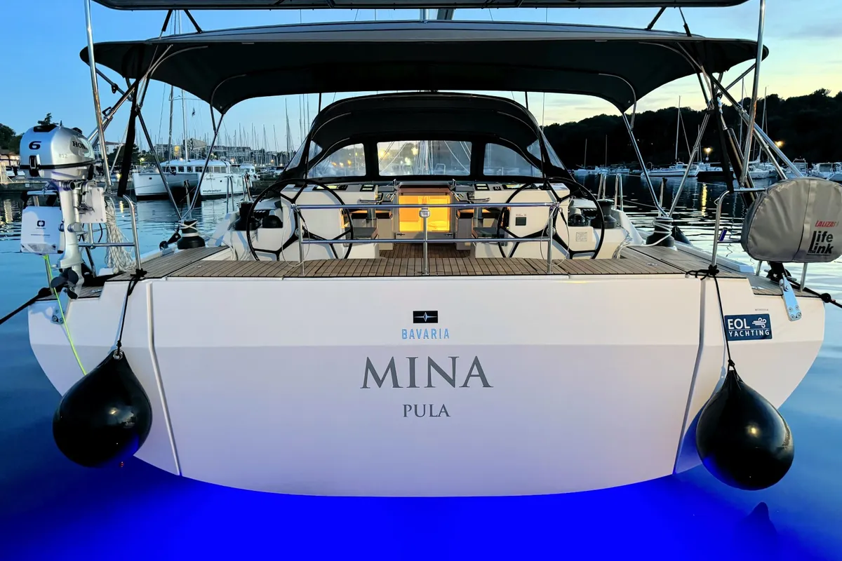 Exterior view of Mina, a Bavaria C57 Style sailboat at Pula, Croatia