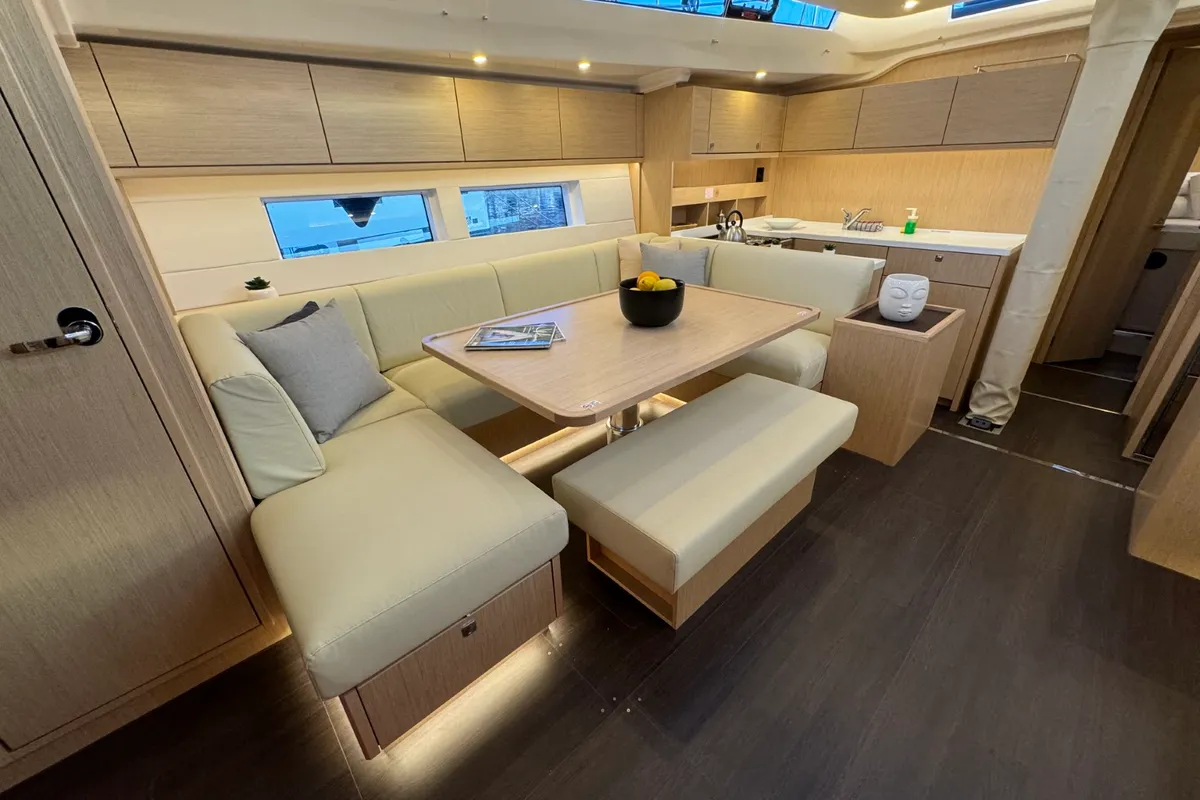 Salon of Mina, a Bavaria C57 Style sailboat at Pula, Croatia