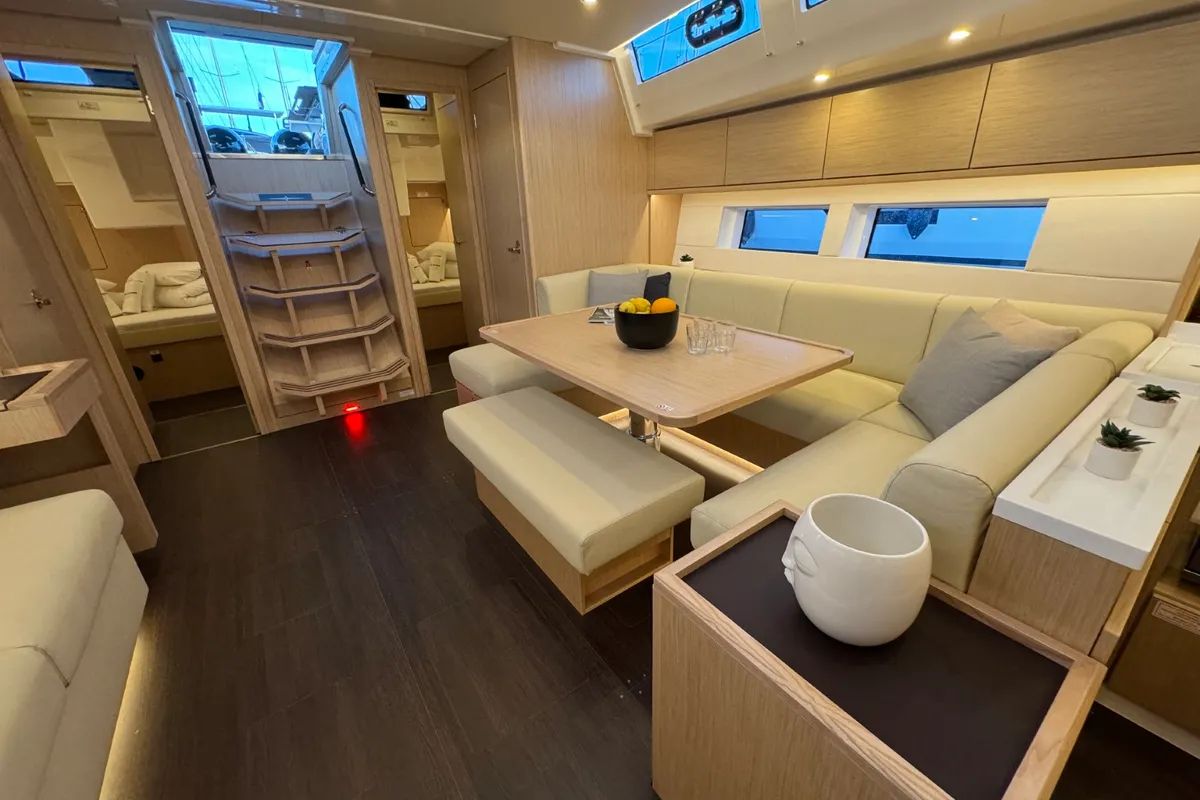 Salon of Mina, a Bavaria C57 Style sailboat at Pula, Croatia