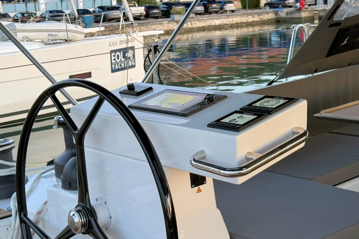 Cockpit of Mina, a Bavaria C57 Style sailboat at Pula, Croatia