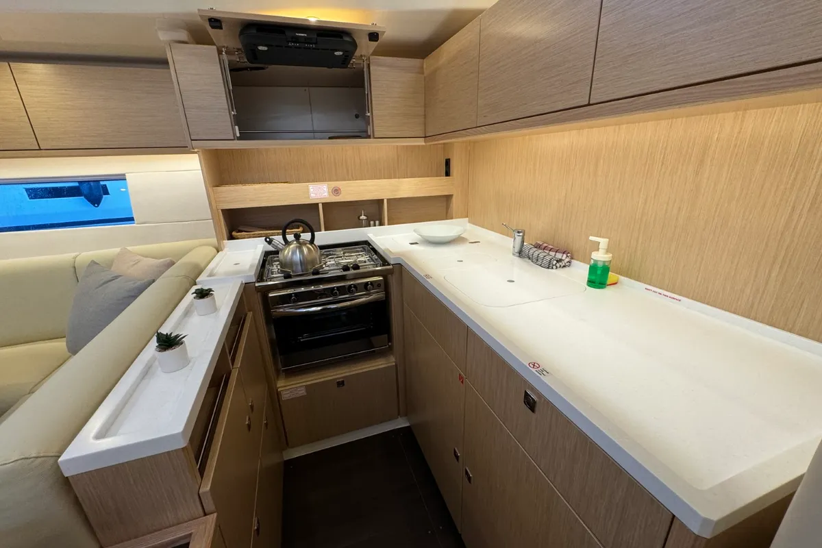 Galley of Mina, a Bavaria C57 Style sailboat at Pula, Croatia