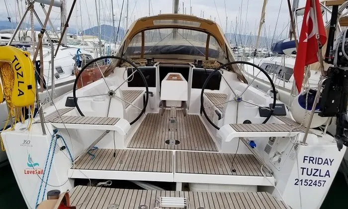 Cockpit of Friday, a Dufour 350 GL sailboat at Fethiye, Turkey