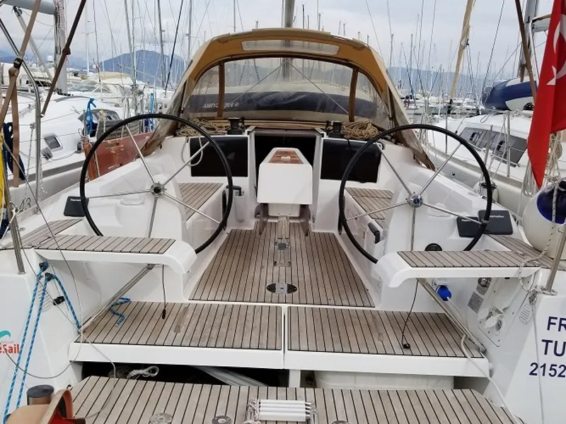 Cockpit of Friday, a Dufour 350 GL sailboat at Fethiye, Turkey