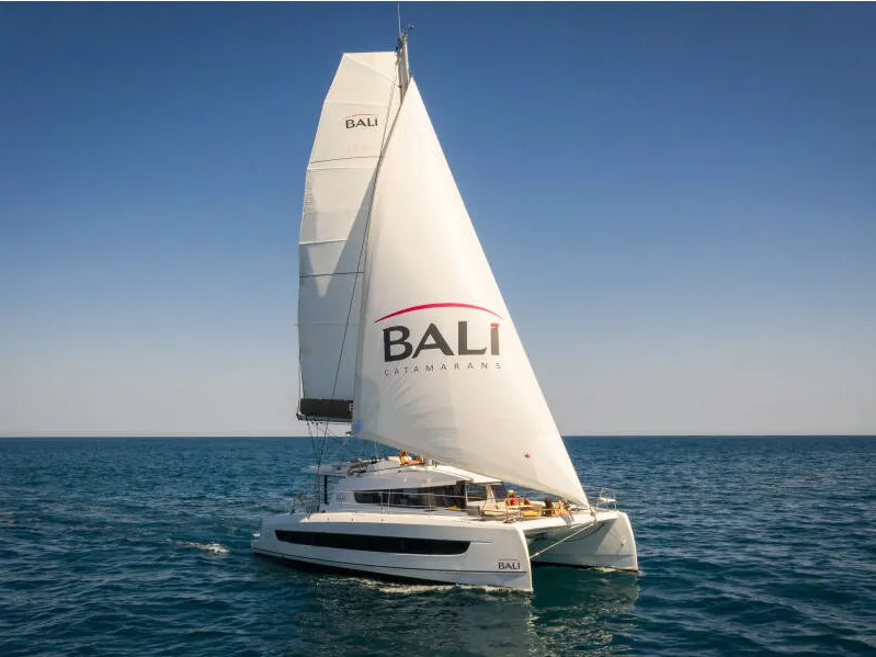 Exterior view of Premium, a Bali 4.2 catamaran at Hora Sfakion, Greece