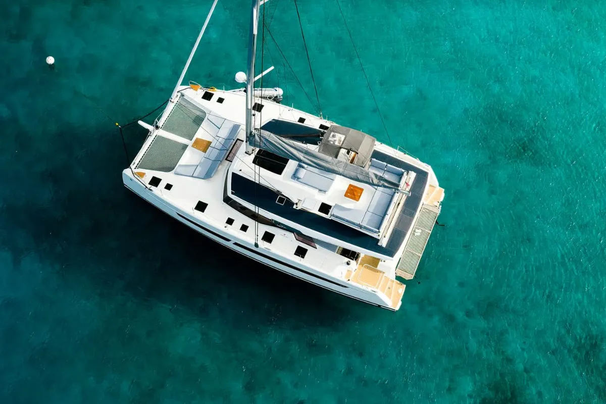 Exterior view of MyWay, a Fountaine Pajot FP 51 catamaran at Cogolin, France