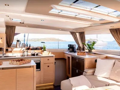 Galley of MyWay, a Fountaine Pajot FP 51 catamaran at Cogolin, France